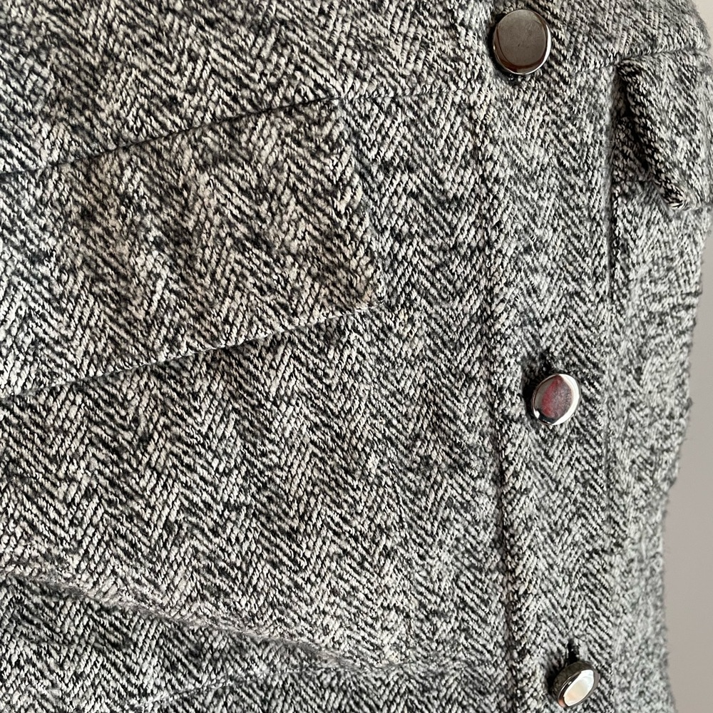 26” PTP M black white neutral jacket shirt shacket tweed herringbone cotton mix - Picture 7 of 11
